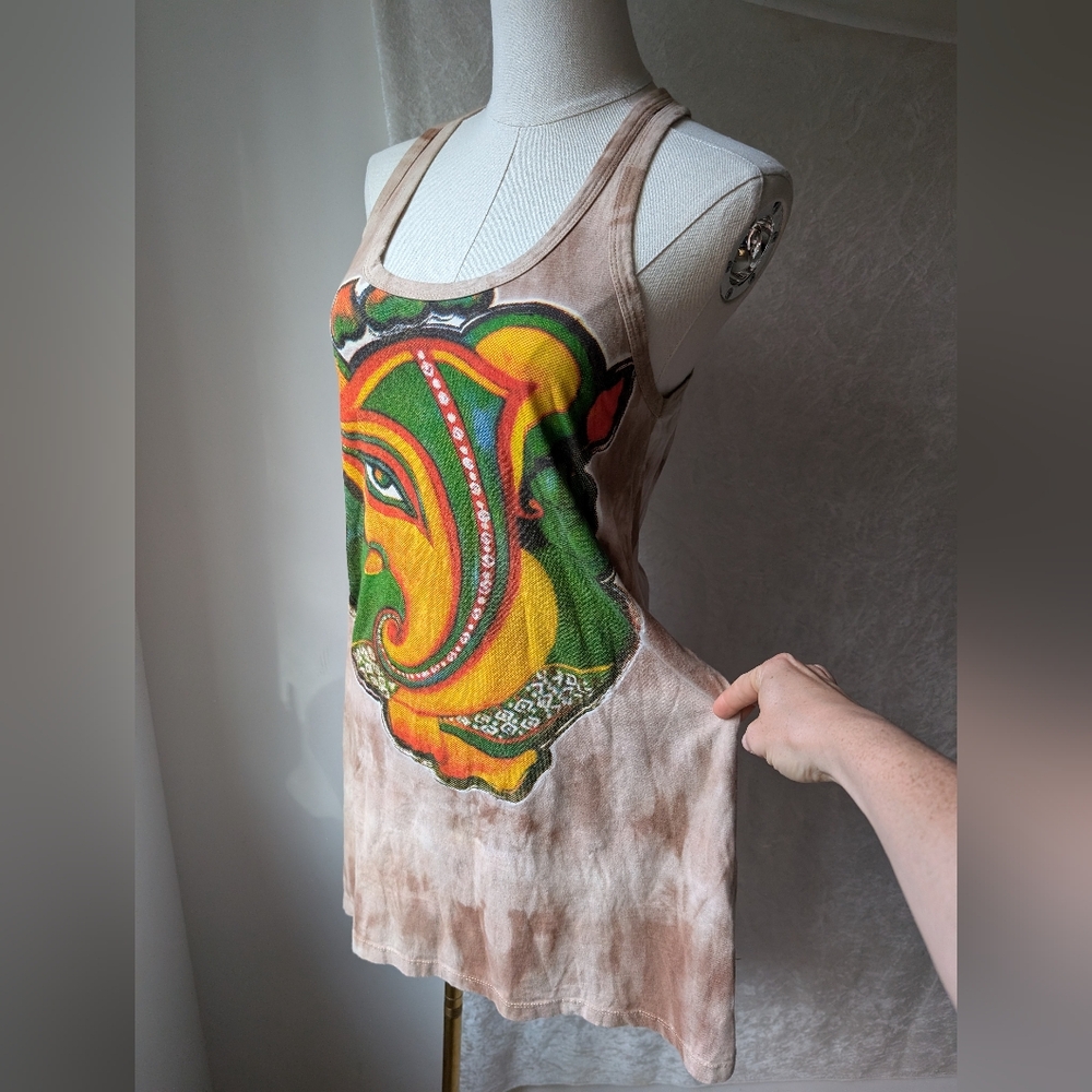 Sure. Cotton Tank Top Dress Indian Elephant Graphic Earth Tones Brown Marble Dye